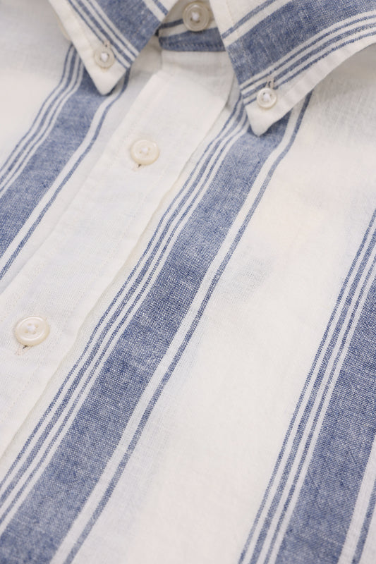 REG COTTON LINEN STRIPE SS SHIRT